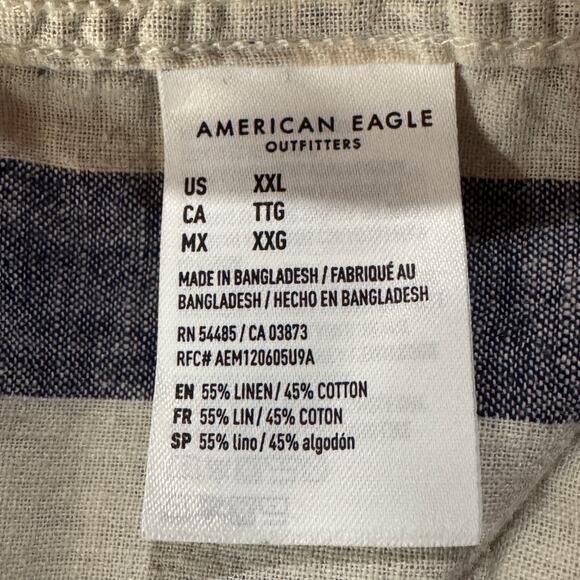 American Eagle XX-Large Mens Poolside Shirt Button-Up Striped Linen Blend Pocket - Picture 5 of 6